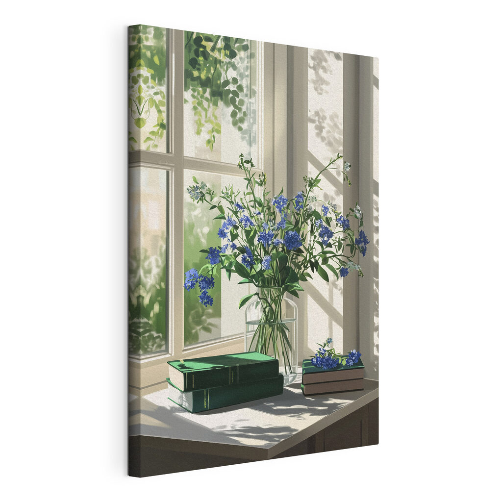 Vase of flowers in front of a window
