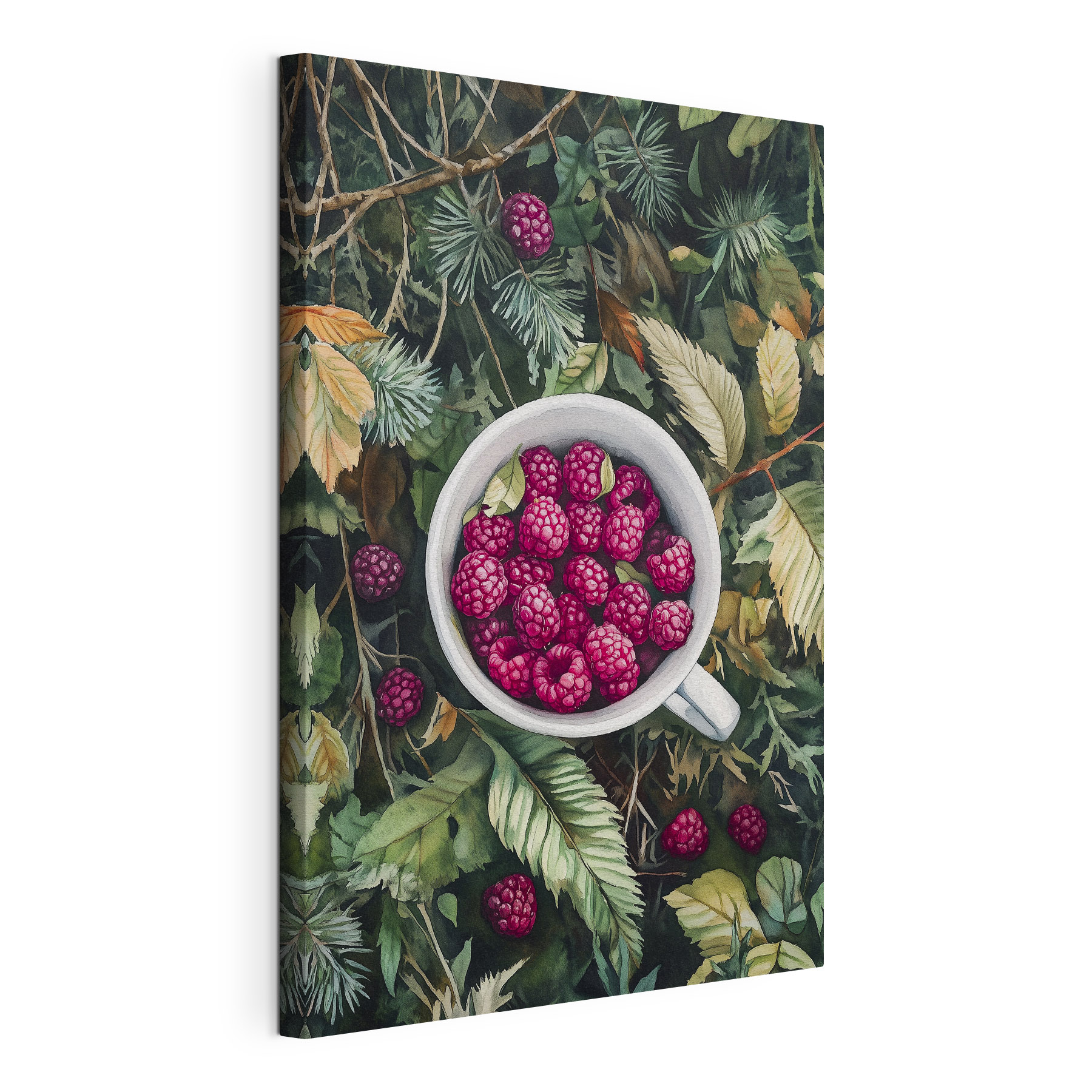 Cup of raspberries on leaves Cup of raspberries on leaves