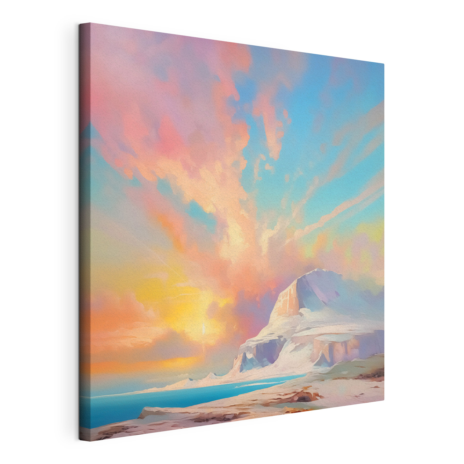 Painting of a mountain and water Painting of a mountain and water