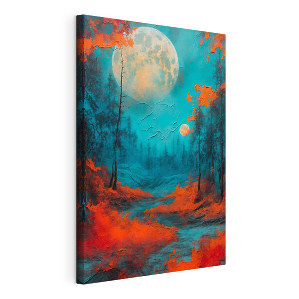 Quadri Dipinto raffigurante una foresta con foglie arancioni e la luna piena (COD: s44063) Quadri Quadri Dipinto raffigurante una foresta con foglie arancioni e la luna piena (COD: s44063)