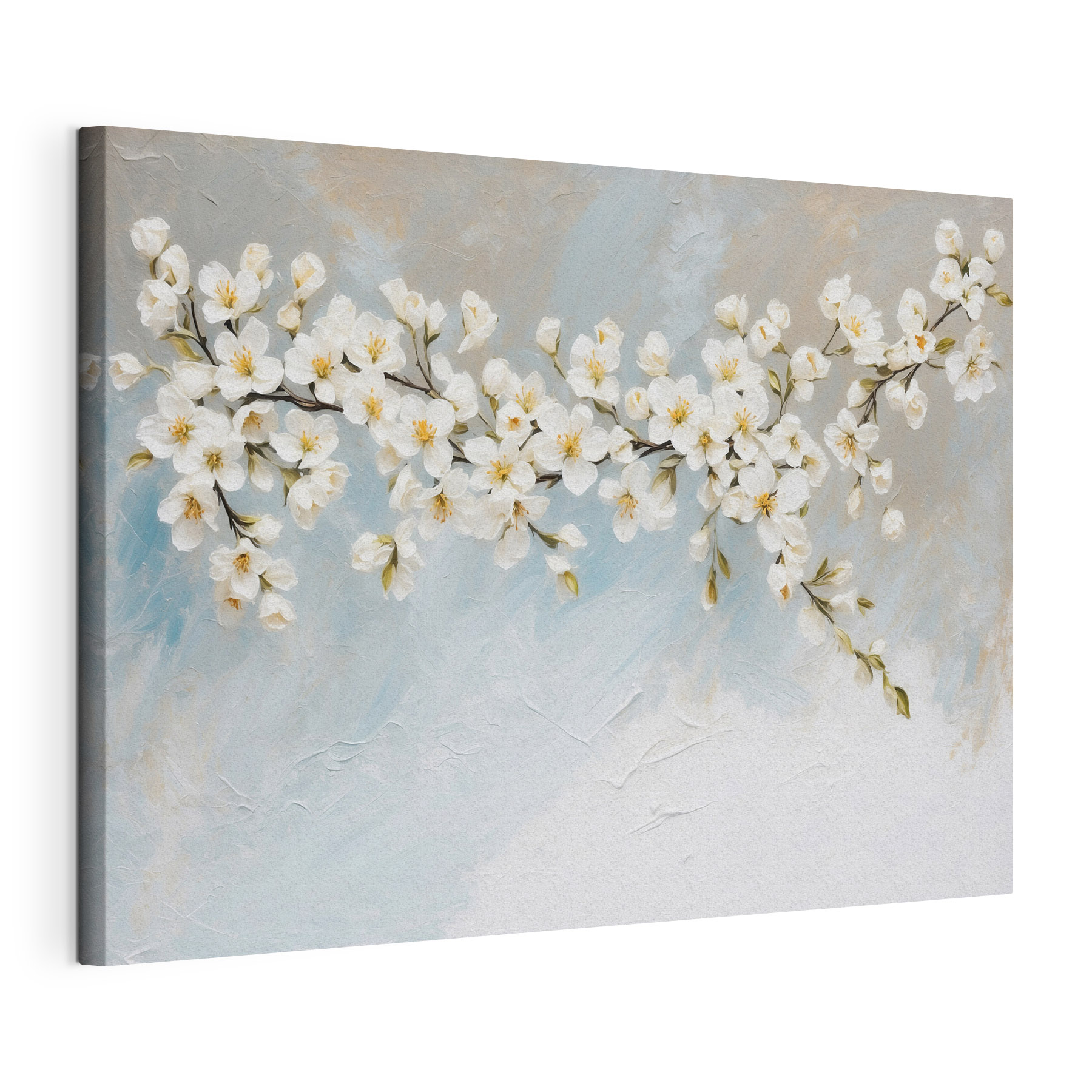 Painting of white flowers on a branch Painting of white flowers on a branch