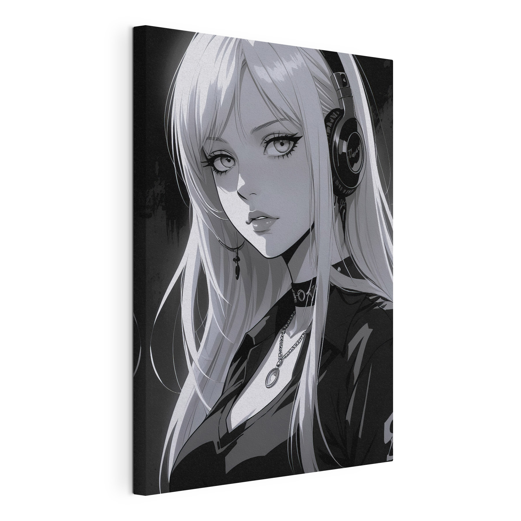 Woman with long blonde hair wearing headphones