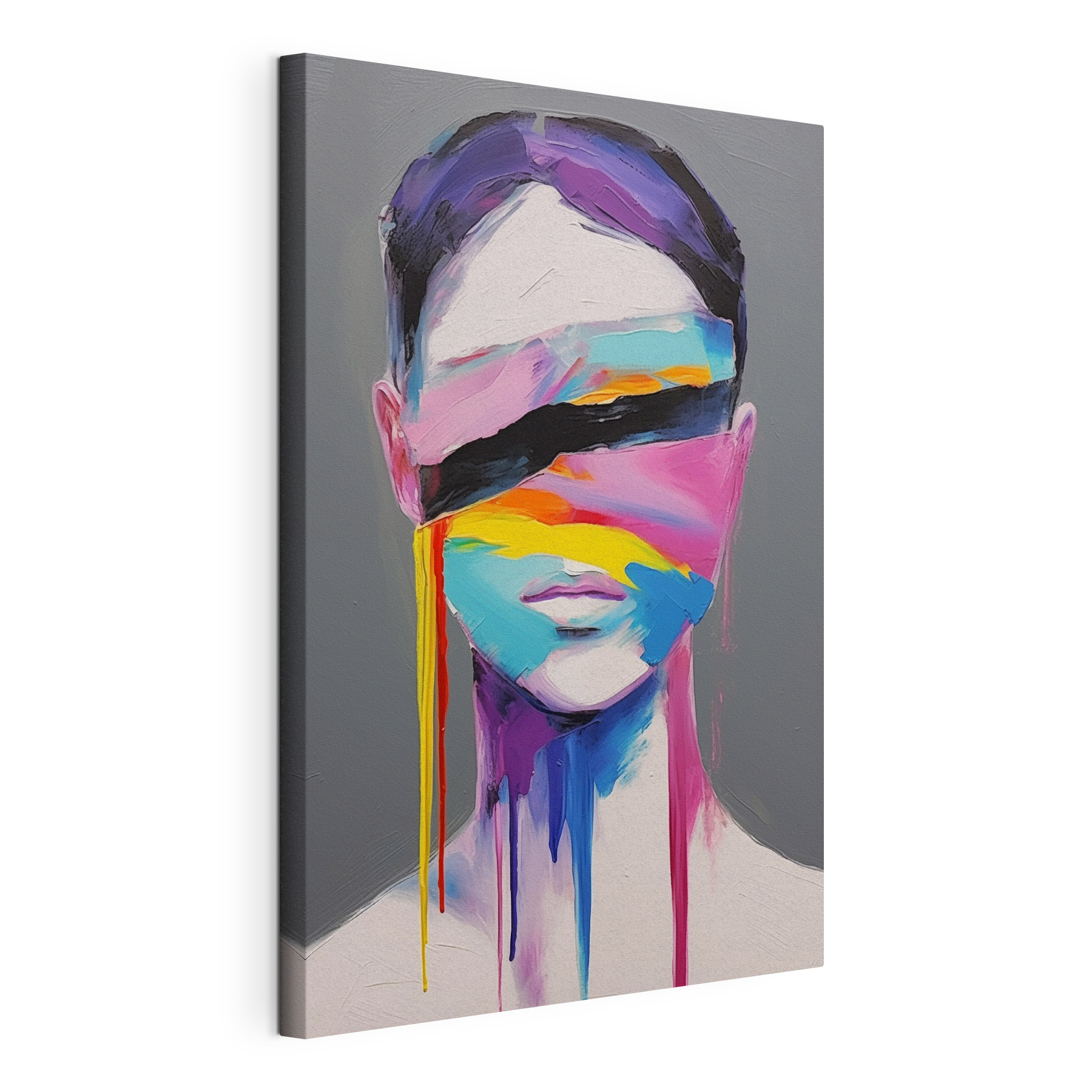 Painting of a woman with colorful paint on her face Painting of a woman with colorful paint on her face