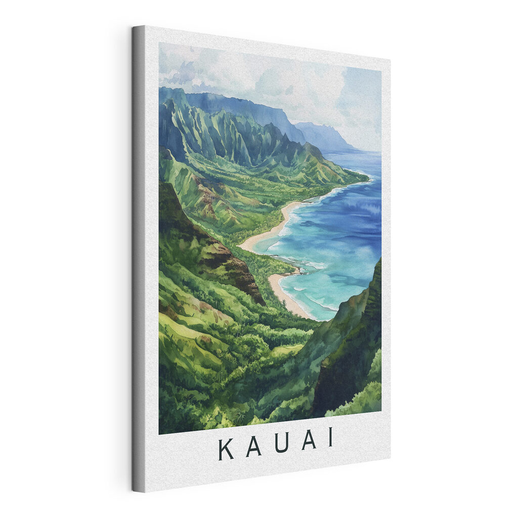 Watercolor painting of a beach and mountains Watercolor painting of a beach and mountains
