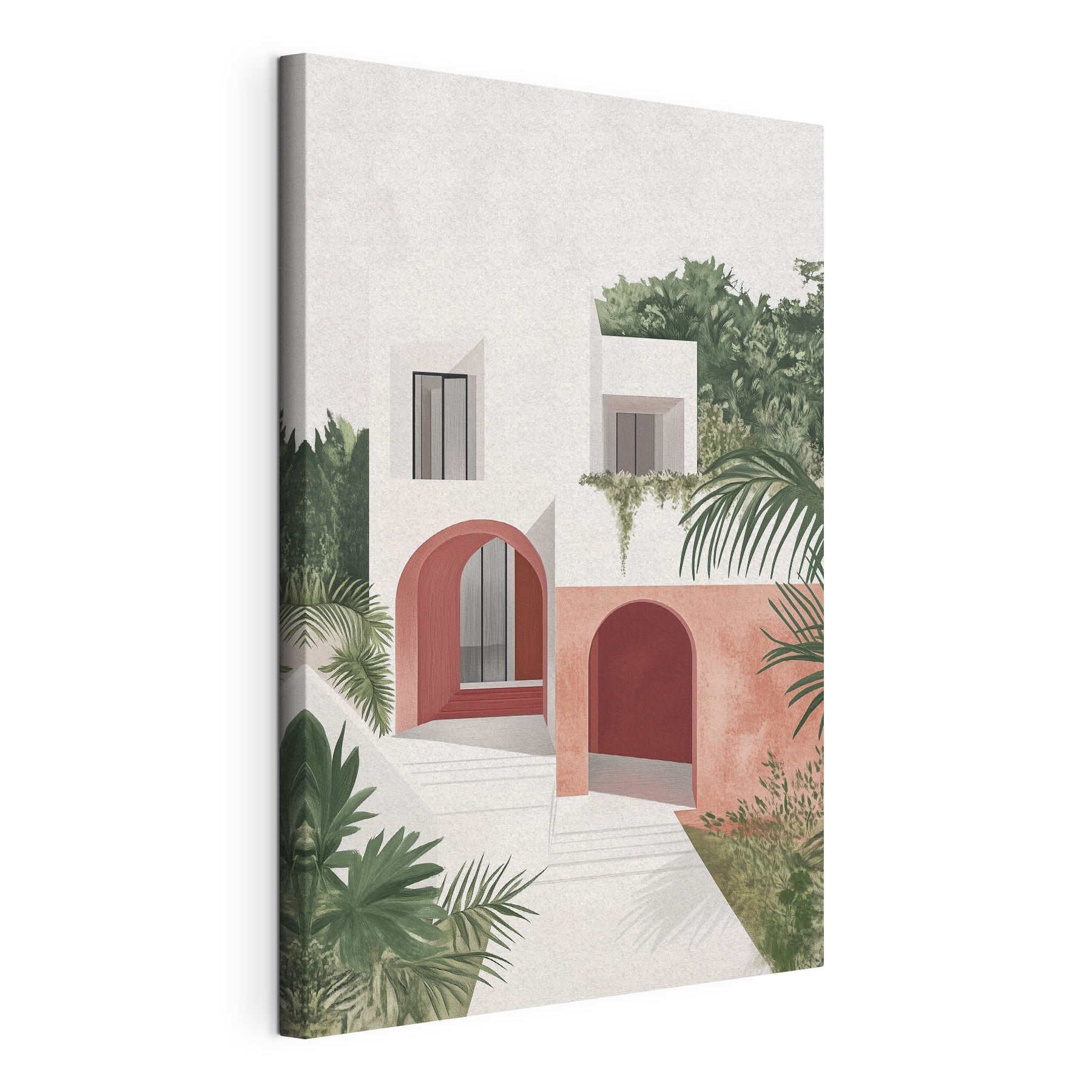 White and pink house with trees White and pink house with trees