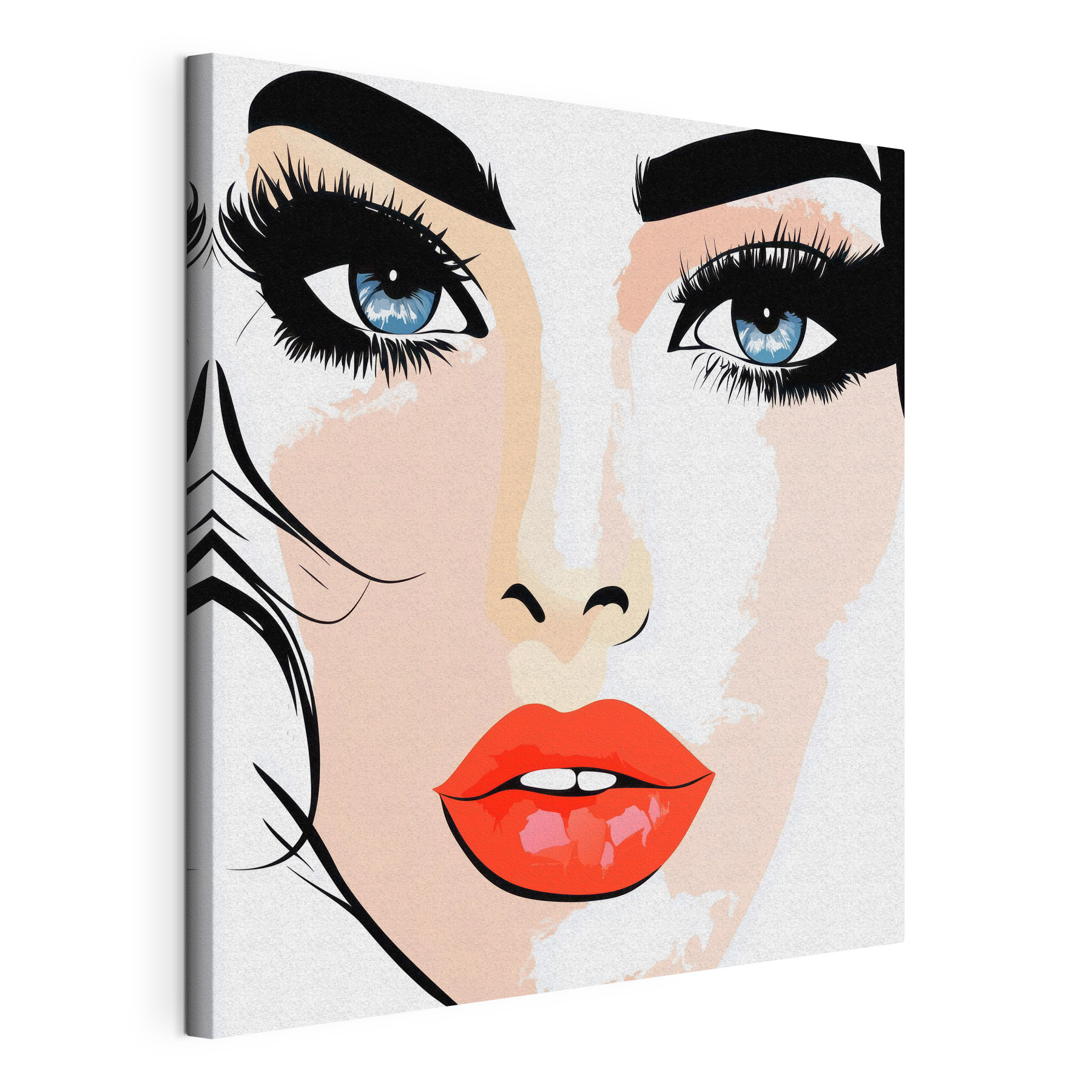 Woman's face with makeup and red lips