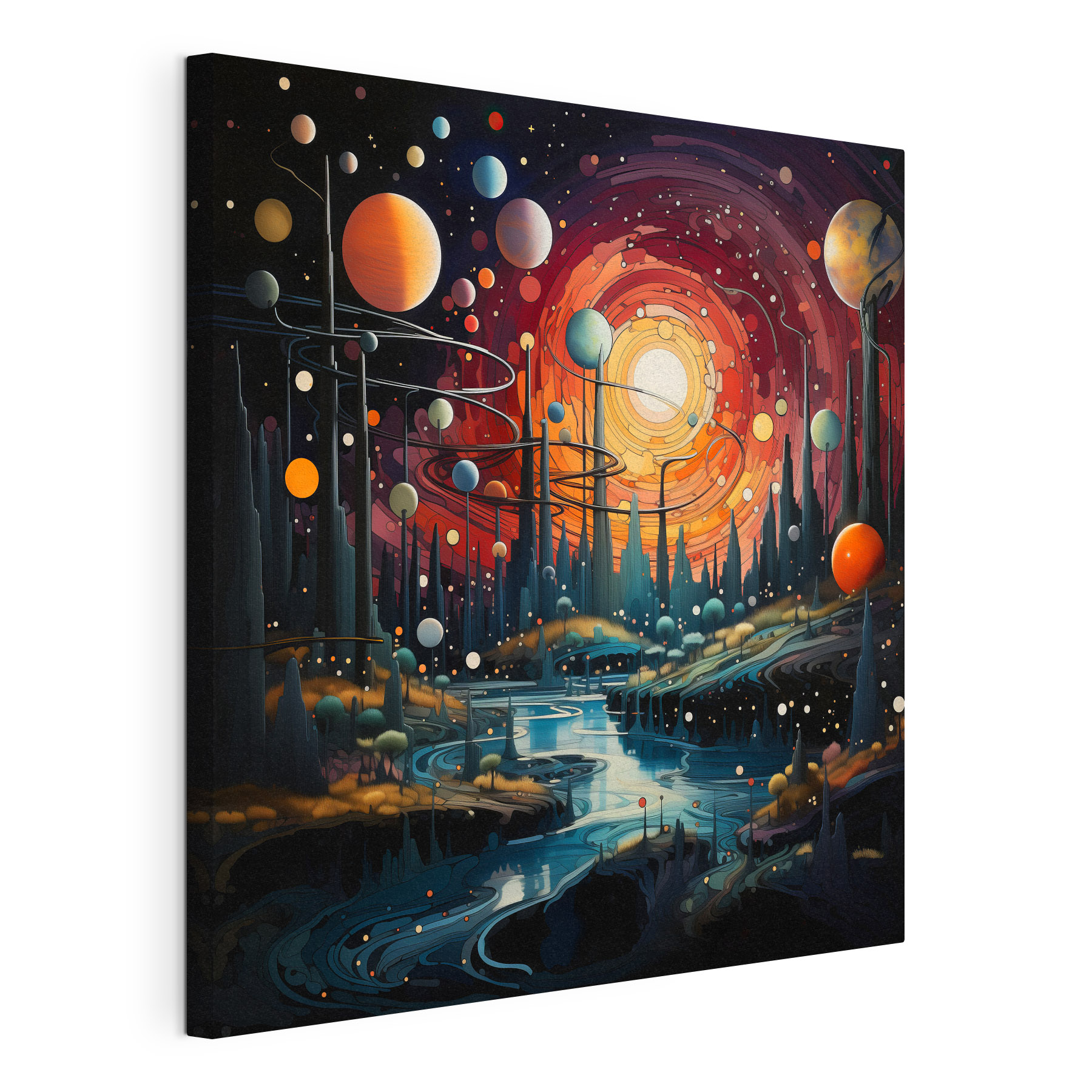 Landscape with trees and planets