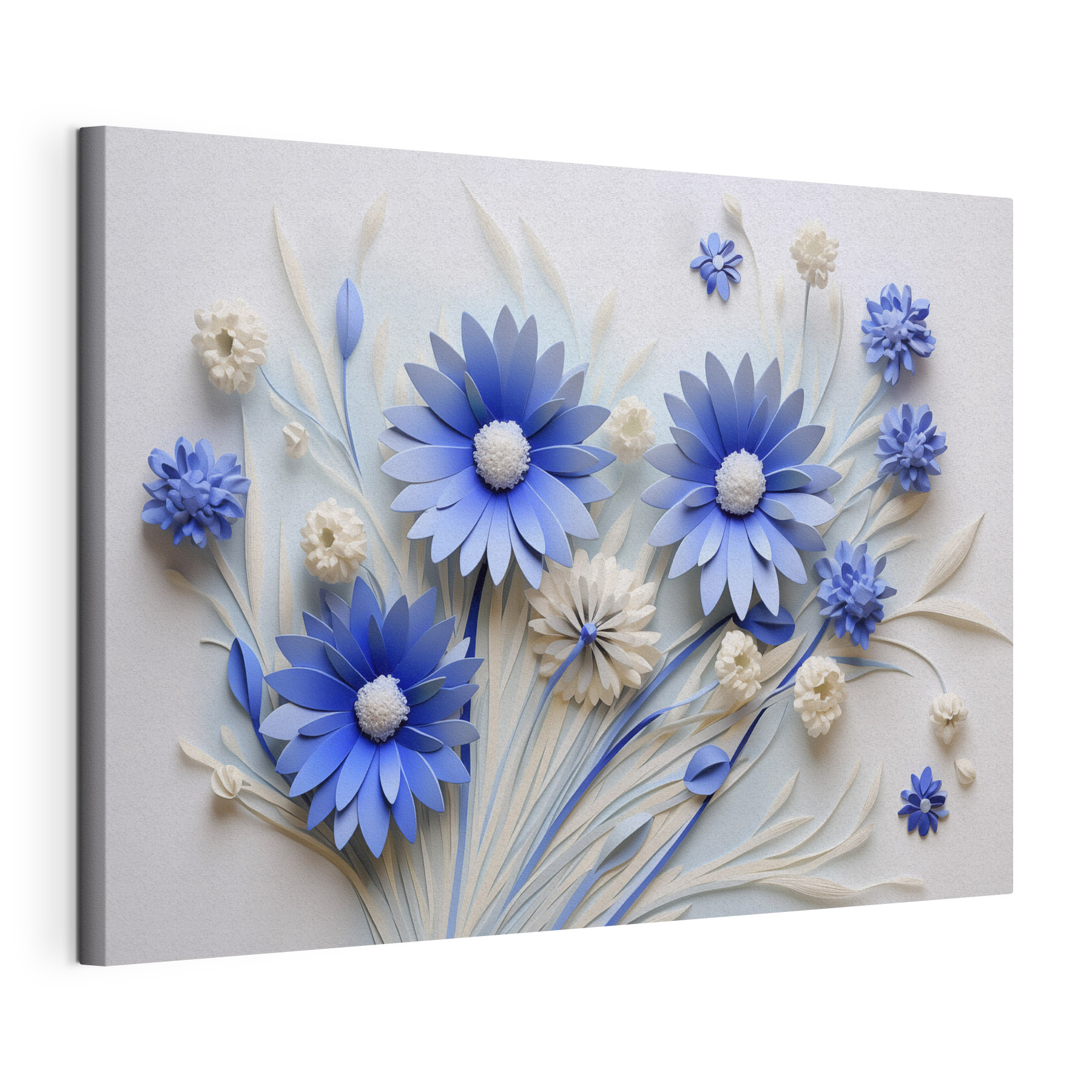 Blue and white paper flowers