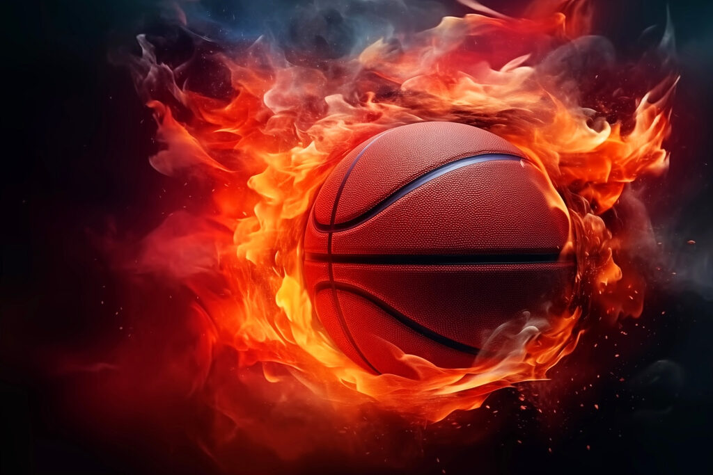 Basketball in flames on a black background Basketball in flames on a black background