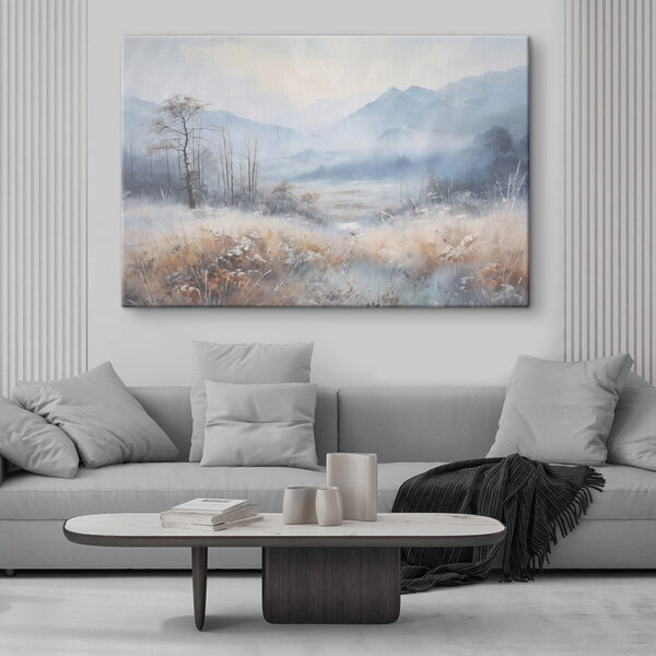 Landscape with a snowy field and mountains