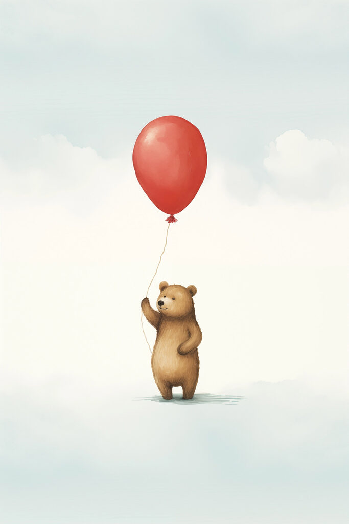 Bear holding a red balloon