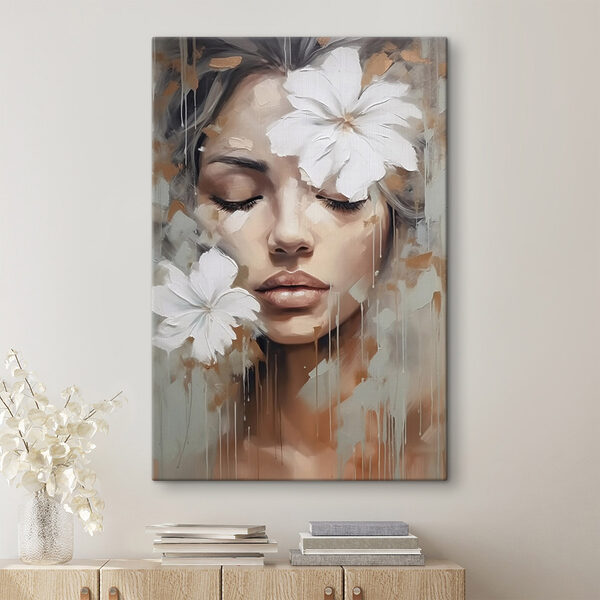 Quadri Dipinto raffigurante una donna con dei fiori bianchi tra i capelli