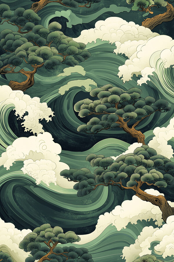 Tree and waves of water