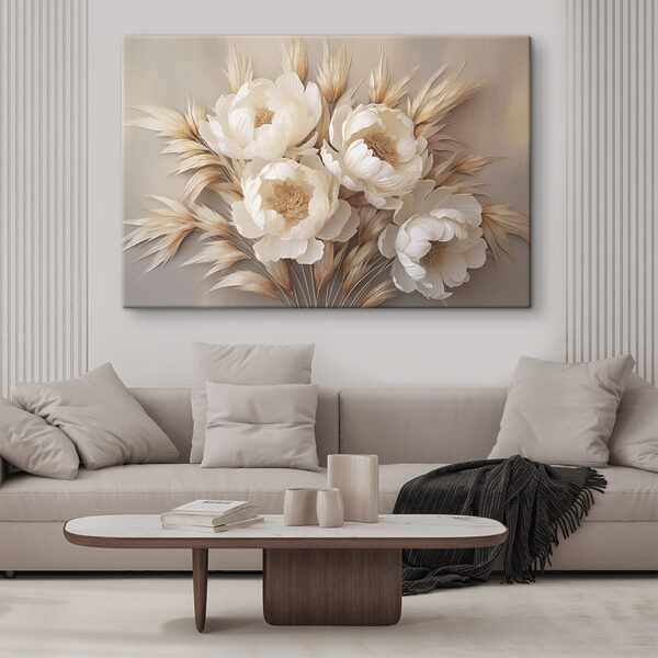 Quadri Composizione di fiori bianchi e foglie marroni