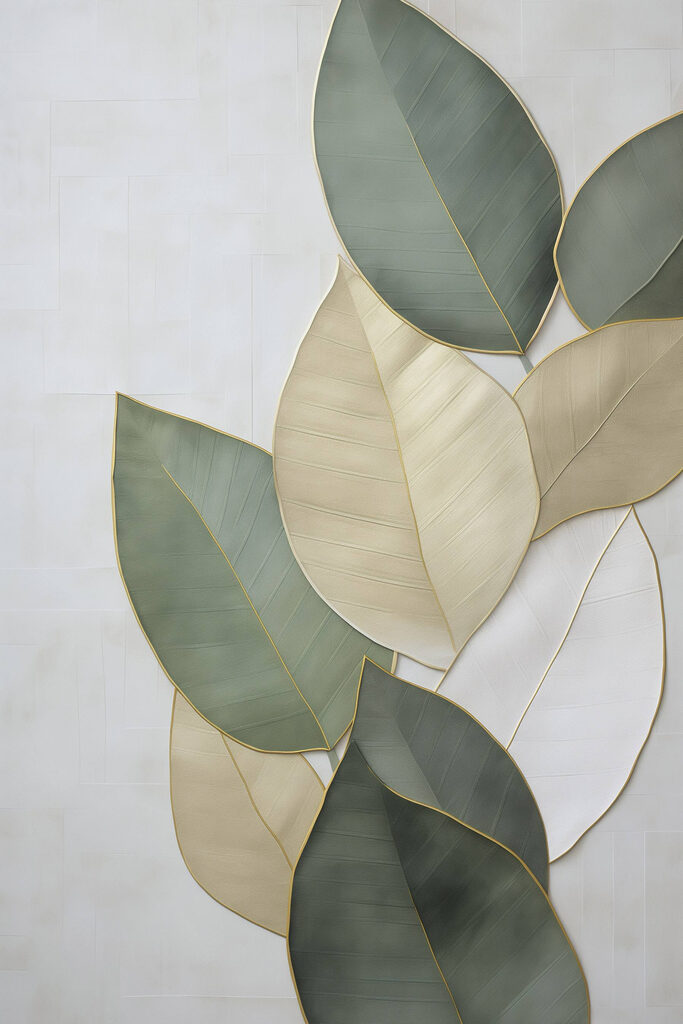 Group of leaves on a white surface