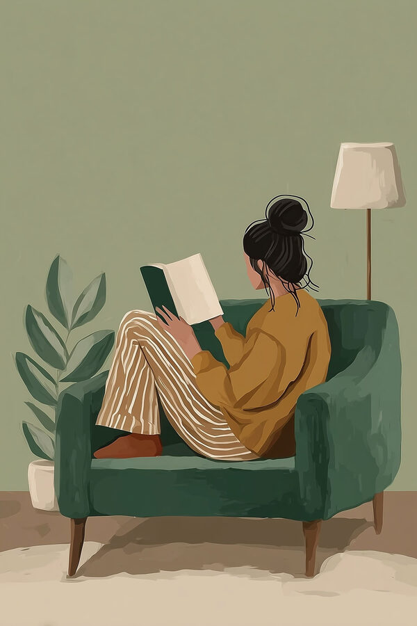 Woman reading a book in a chair Woman reading a book in a chair