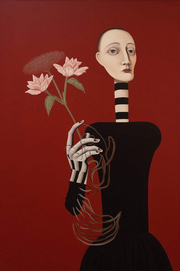 Painting of a woman holding flowers