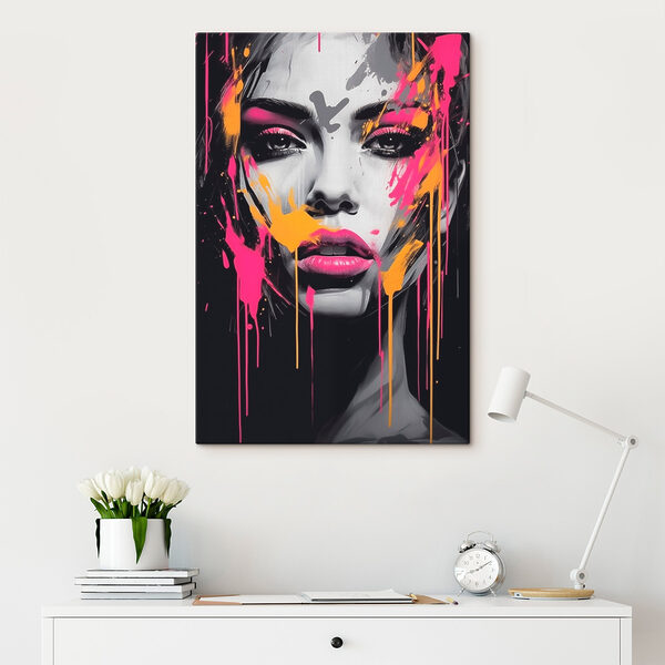 Woman with pink and yellow paint on her face