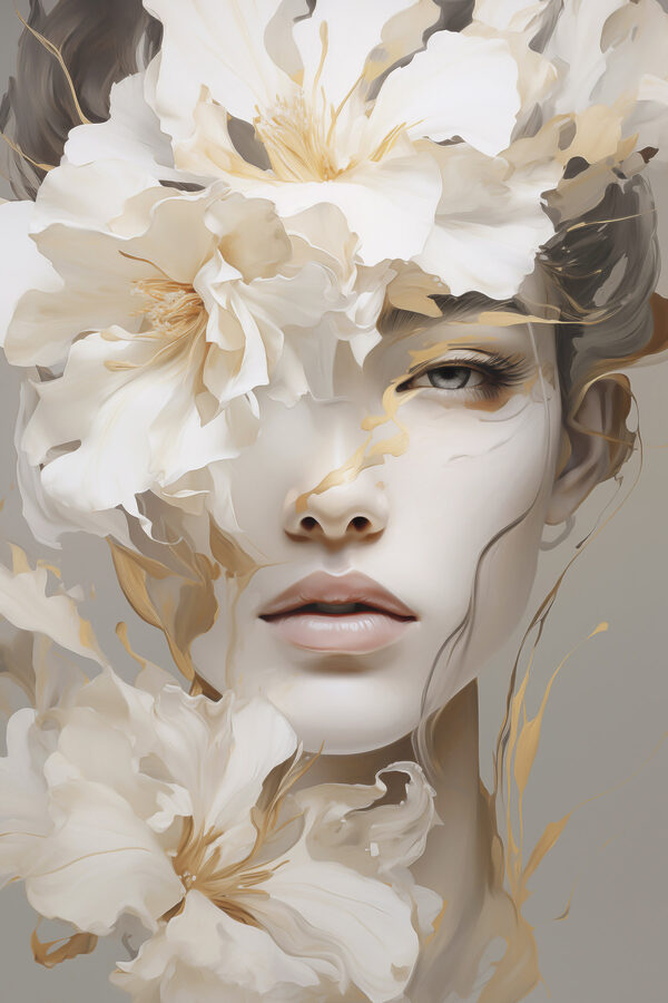 Woman with flowers on her face