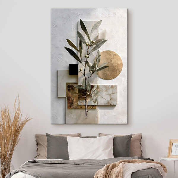 Quadri Quadri Pianta con foglie e forme geometriche (COD: s49555)