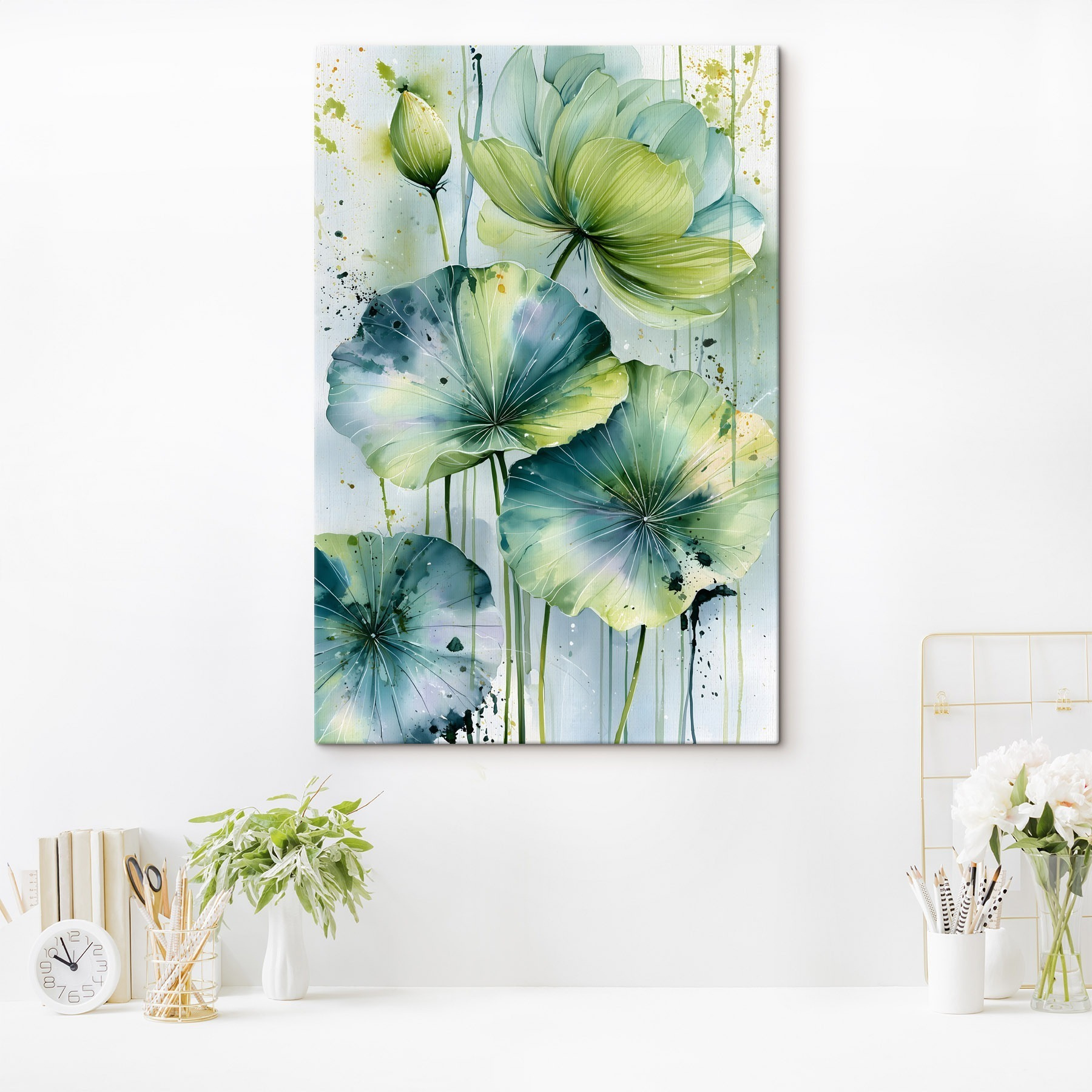 Painting of green and blue leaves