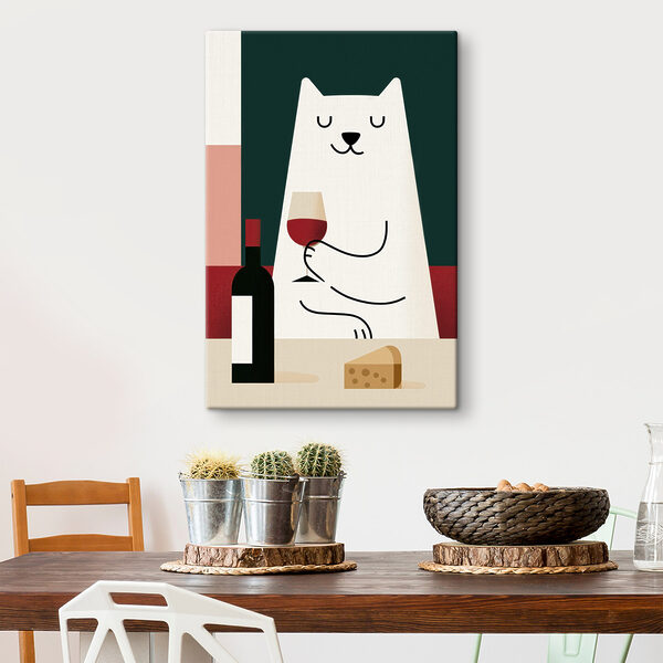 Quadri Quadri Gatto con un bicchiere di vino in mano (COD: s49624)