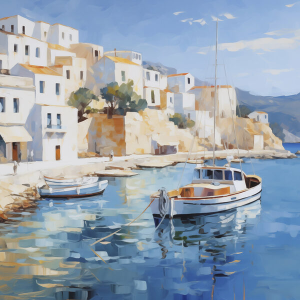 Painting of a boat in the water Painting of a boat in the water