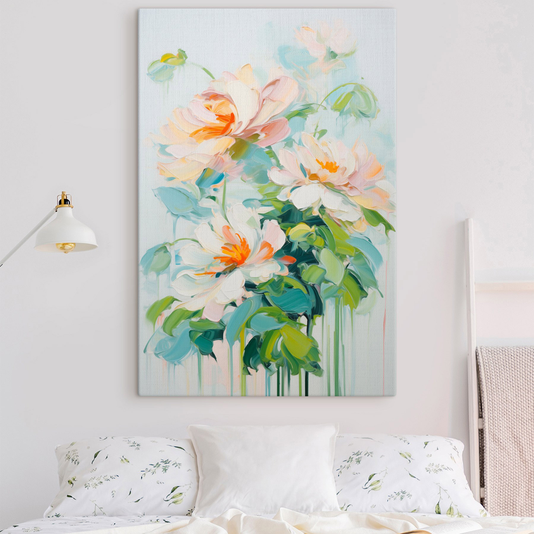 Painting of flowers on a white surface