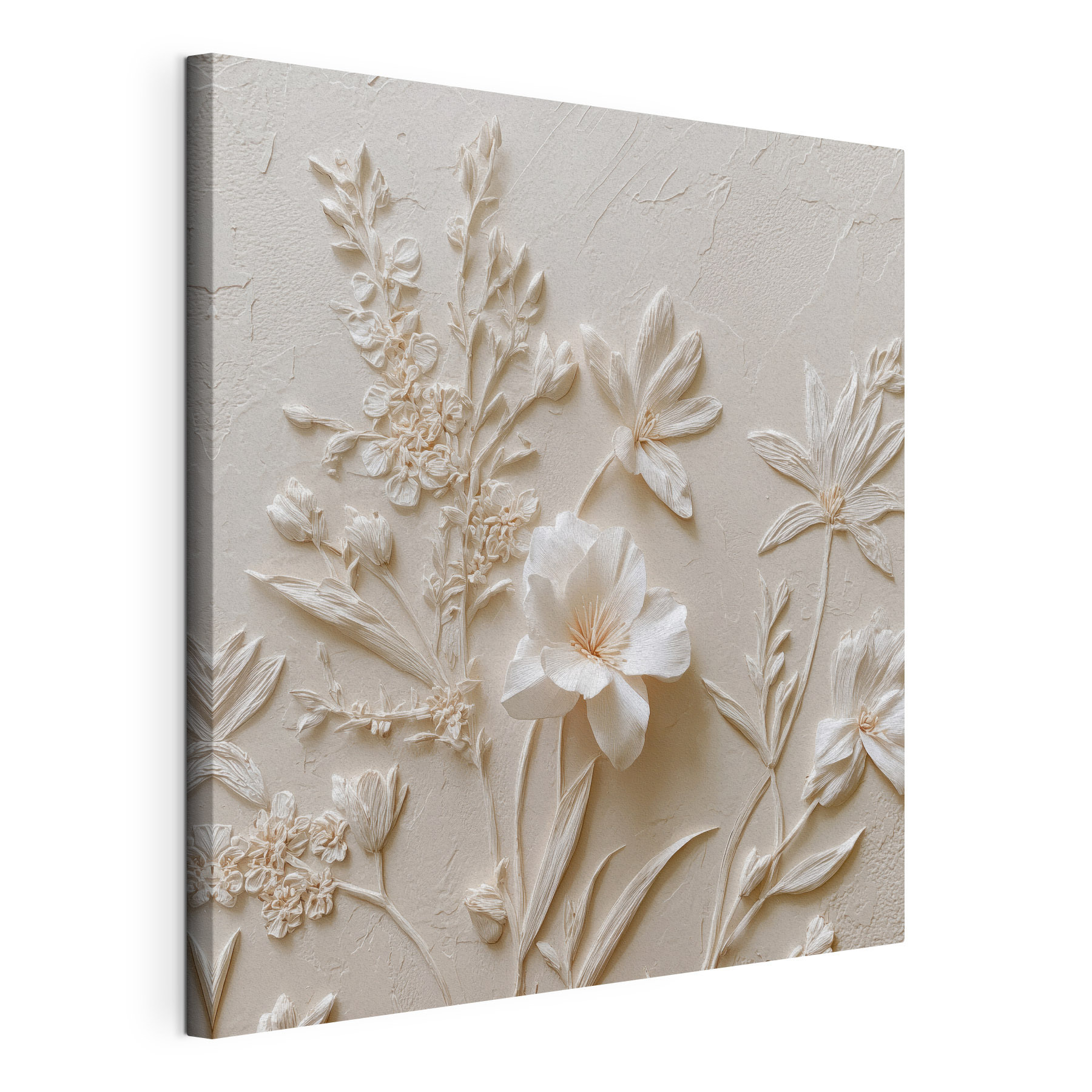 White flower embroidery on a white surface White flower embroidery on a white surface
