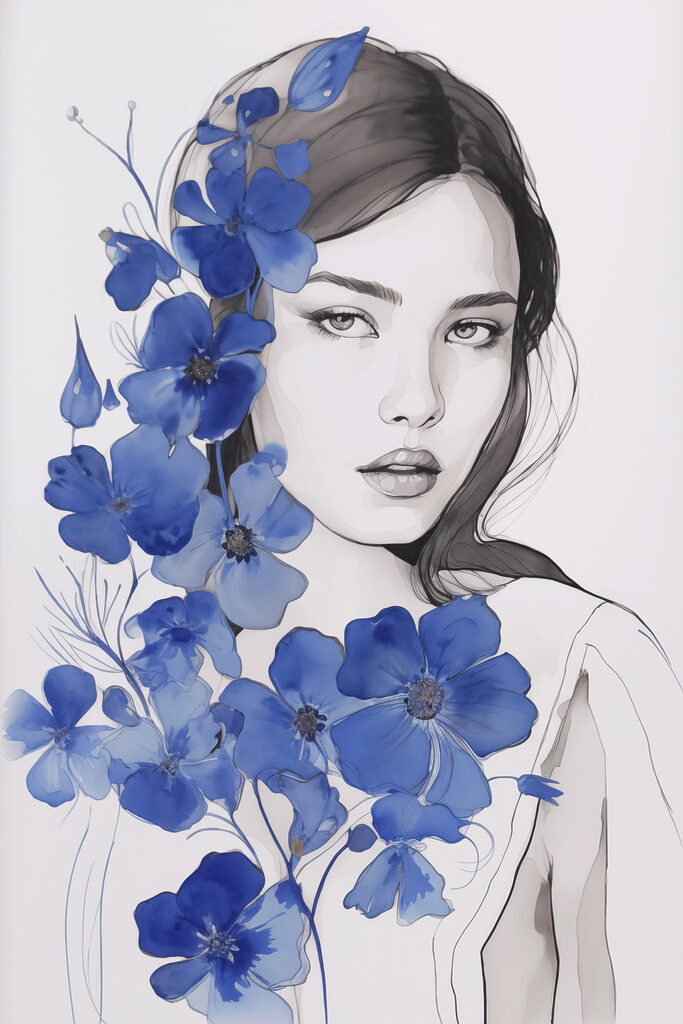 Woman with blue flowers