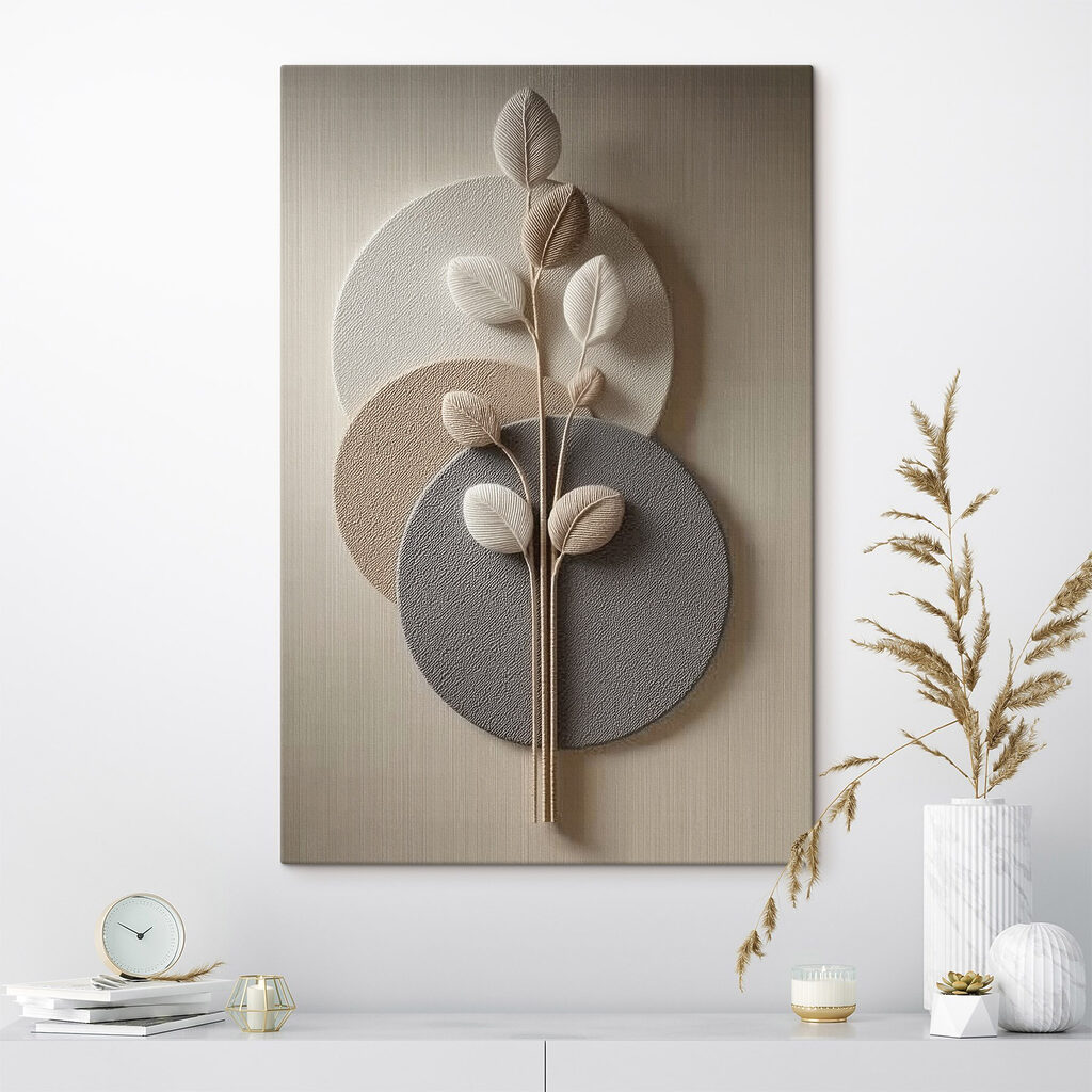 Group of round plates with a plant on it Group of round plates with a plant on it