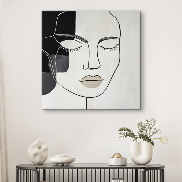 Black and white artwork of a woman's face