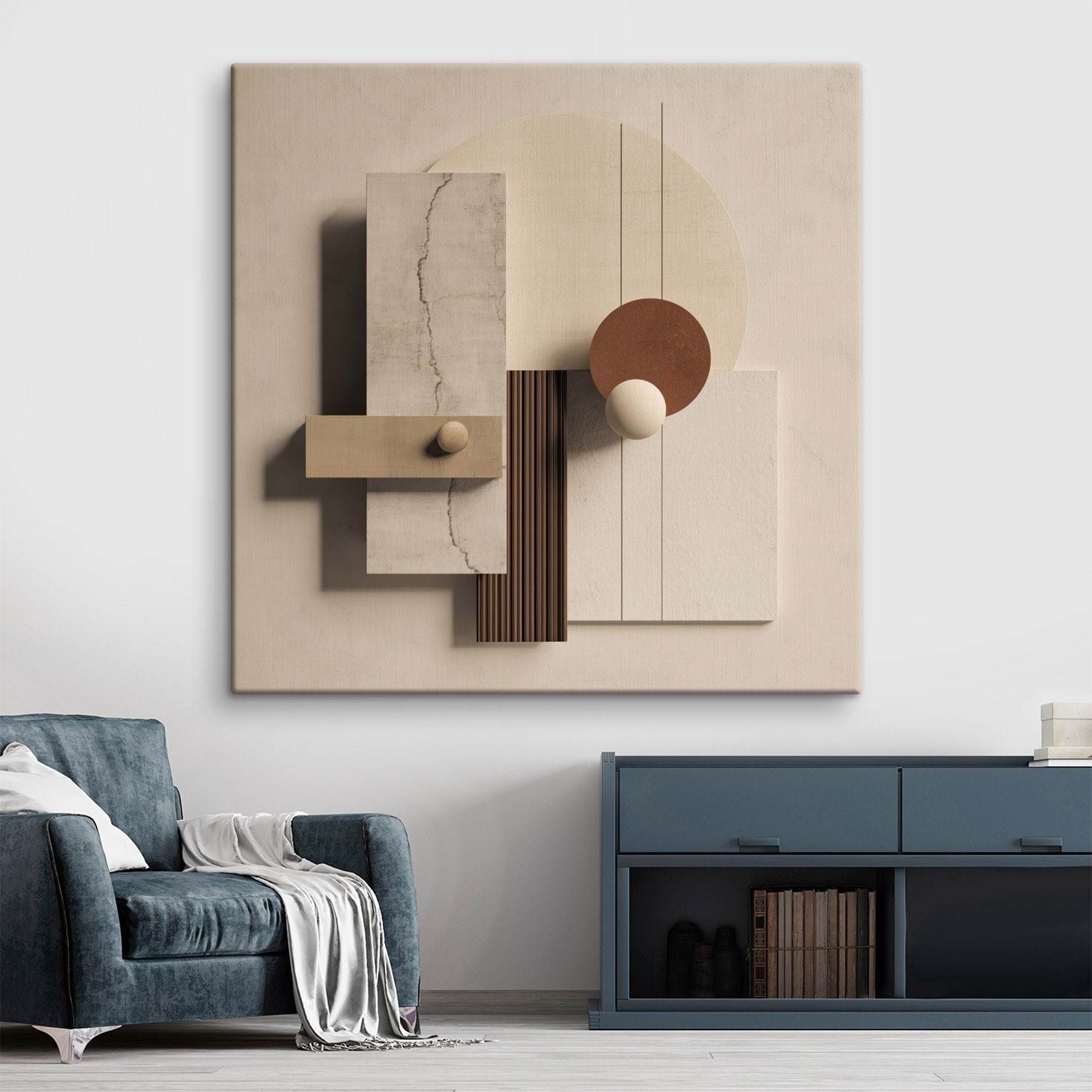 Wall art with different shapes and colors