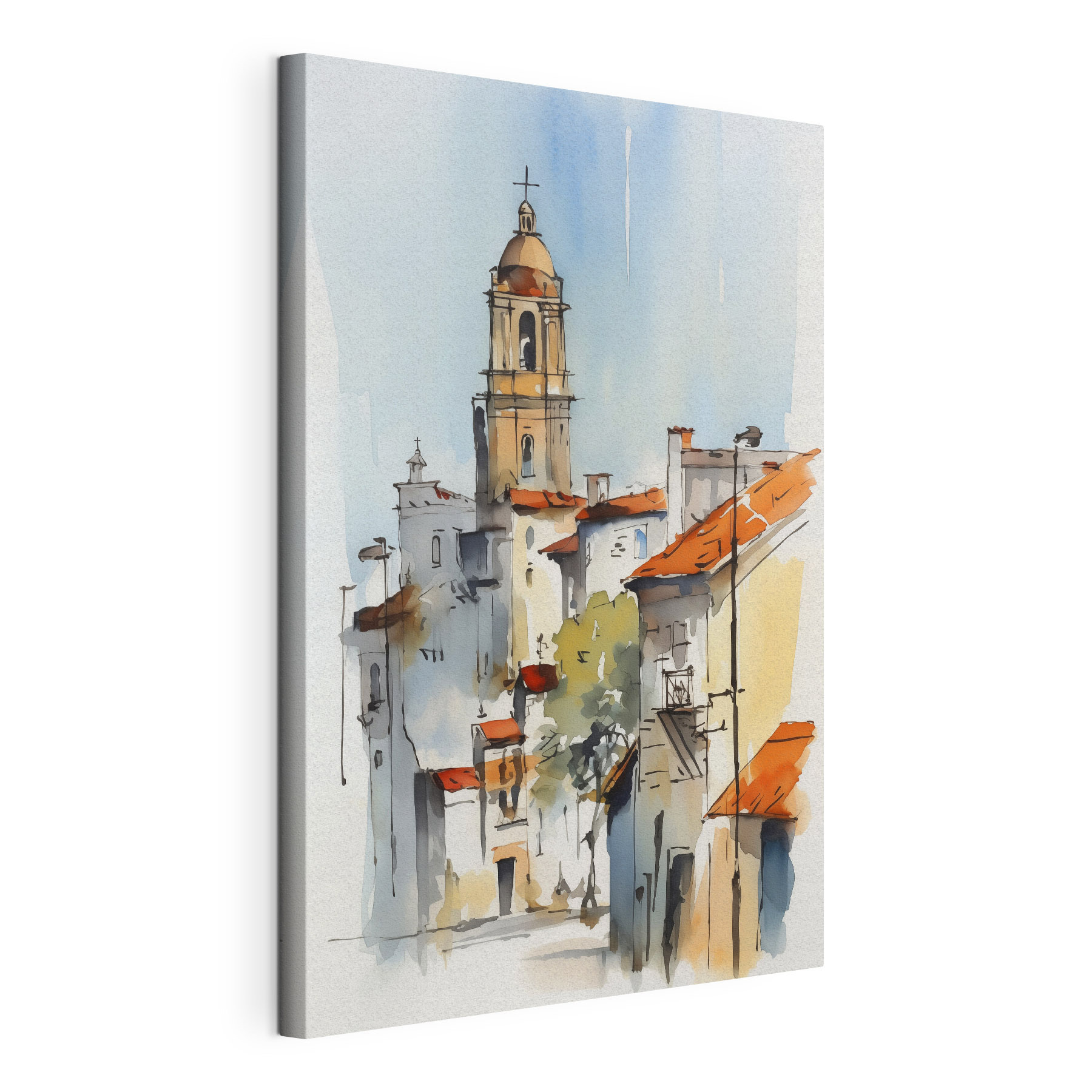 Watercolor painting of buildings