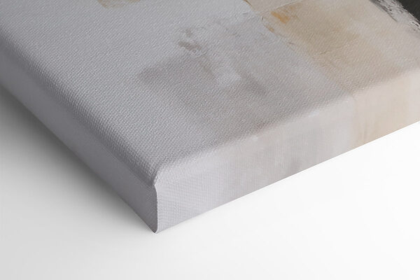 Painting of a white wall with black and brown squares