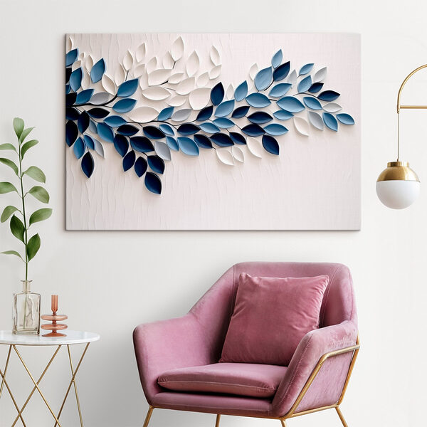 Quadri Arte con foglie blu e bianche