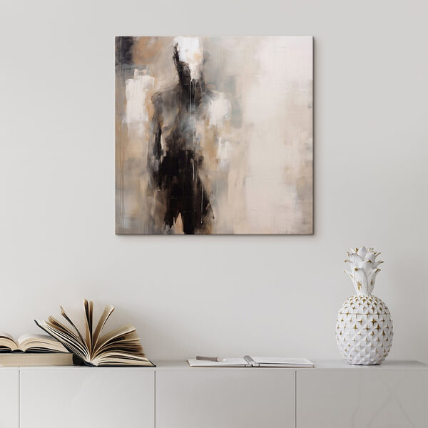 Painting of a person in black and white