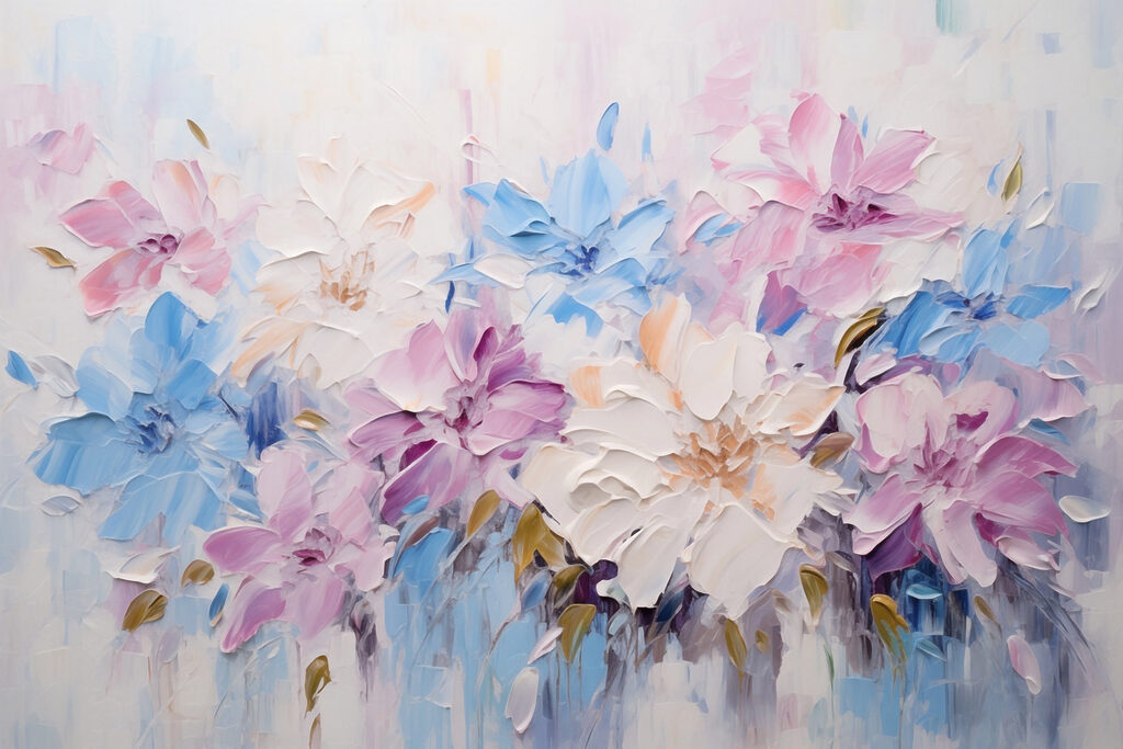 Painting of flowers on a white surface Painting of flowers on a white surface