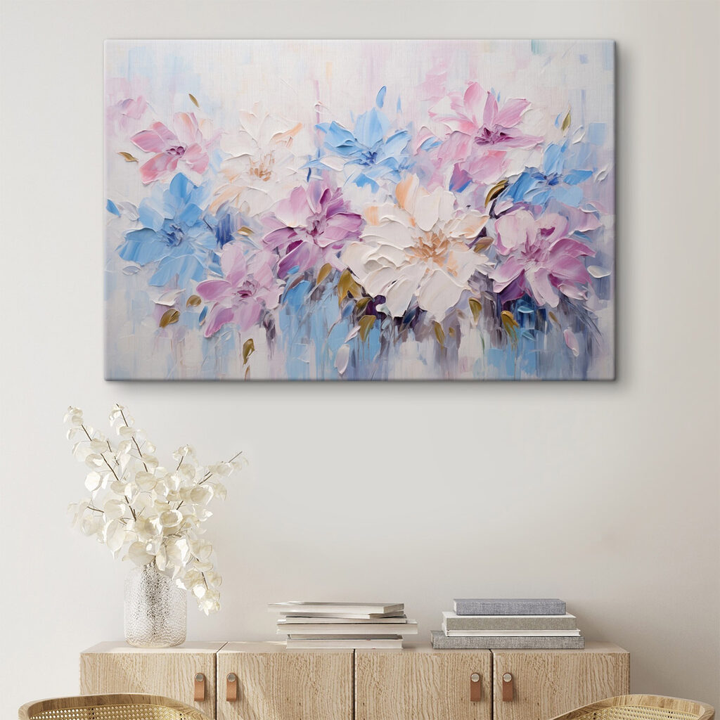 Painting of flowers on a white surface Painting of flowers on a white surface