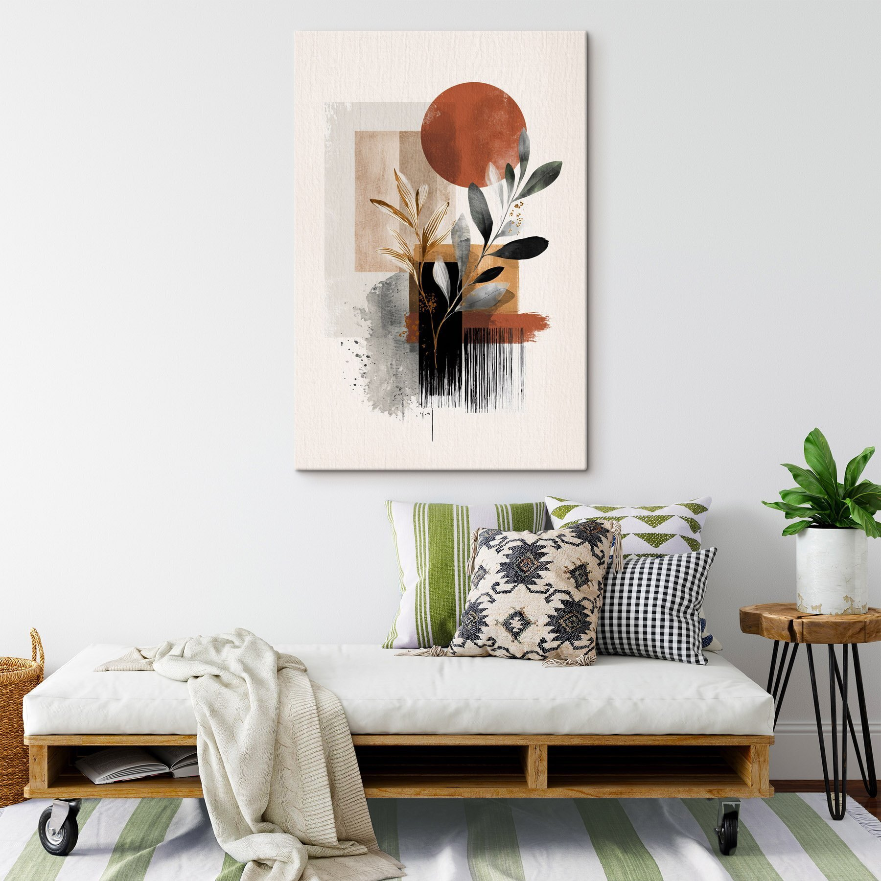 Painting of leaves and circles
