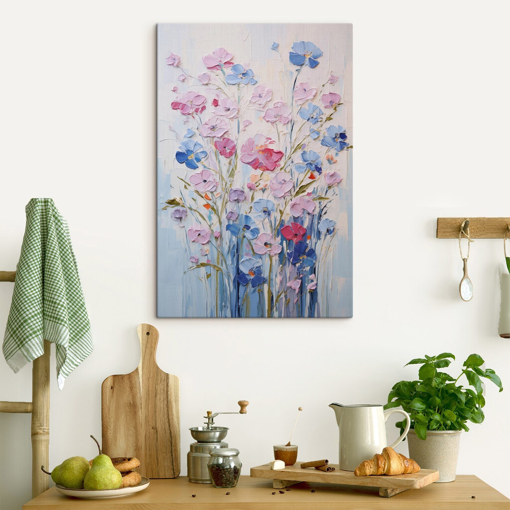 Painting of flowers on a white surface Painting of flowers on a white surface