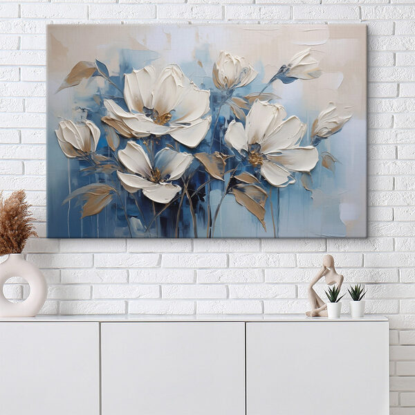 Quadri Dipinto raffigurante dei fiori su sfondo blu