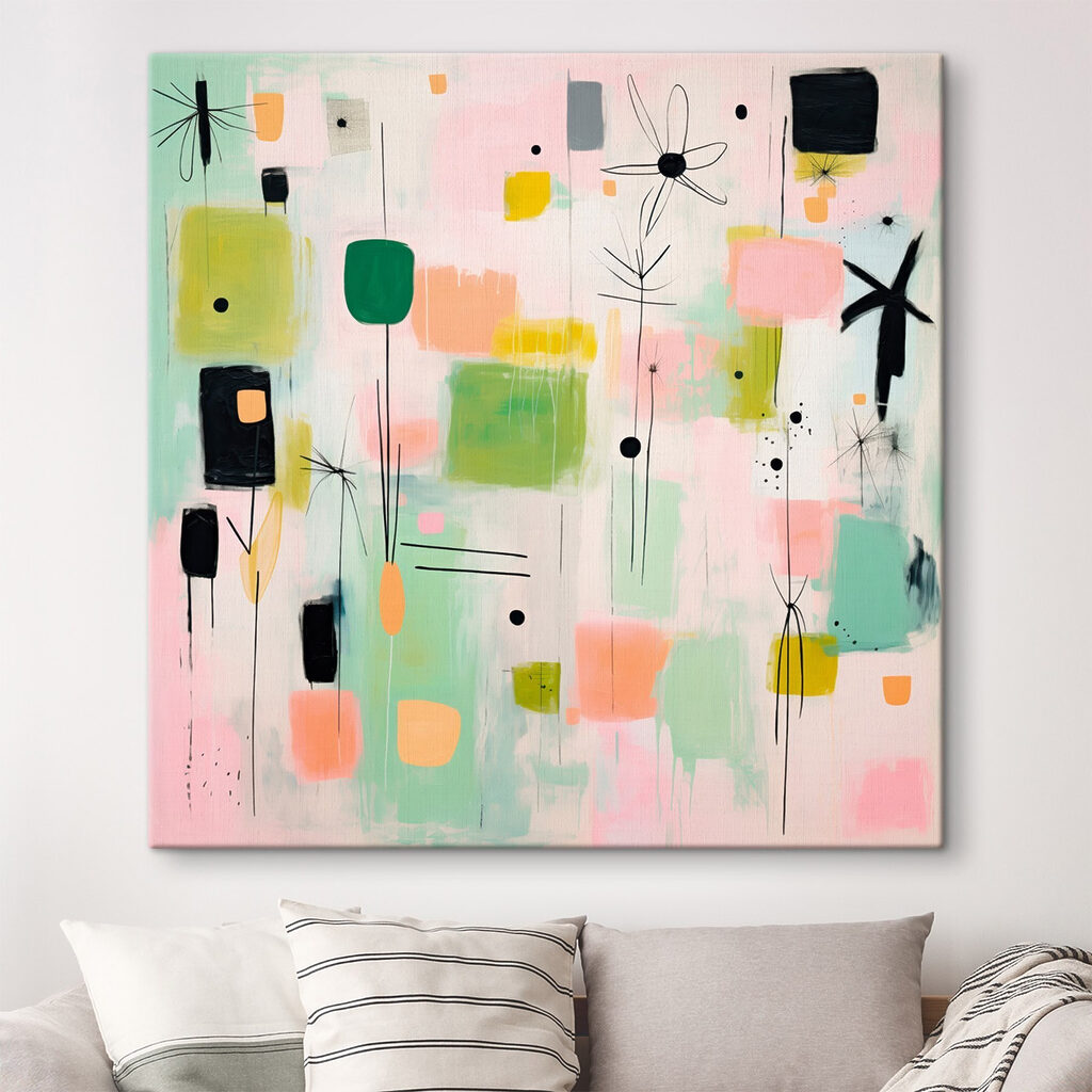 Painting of squares and flowers