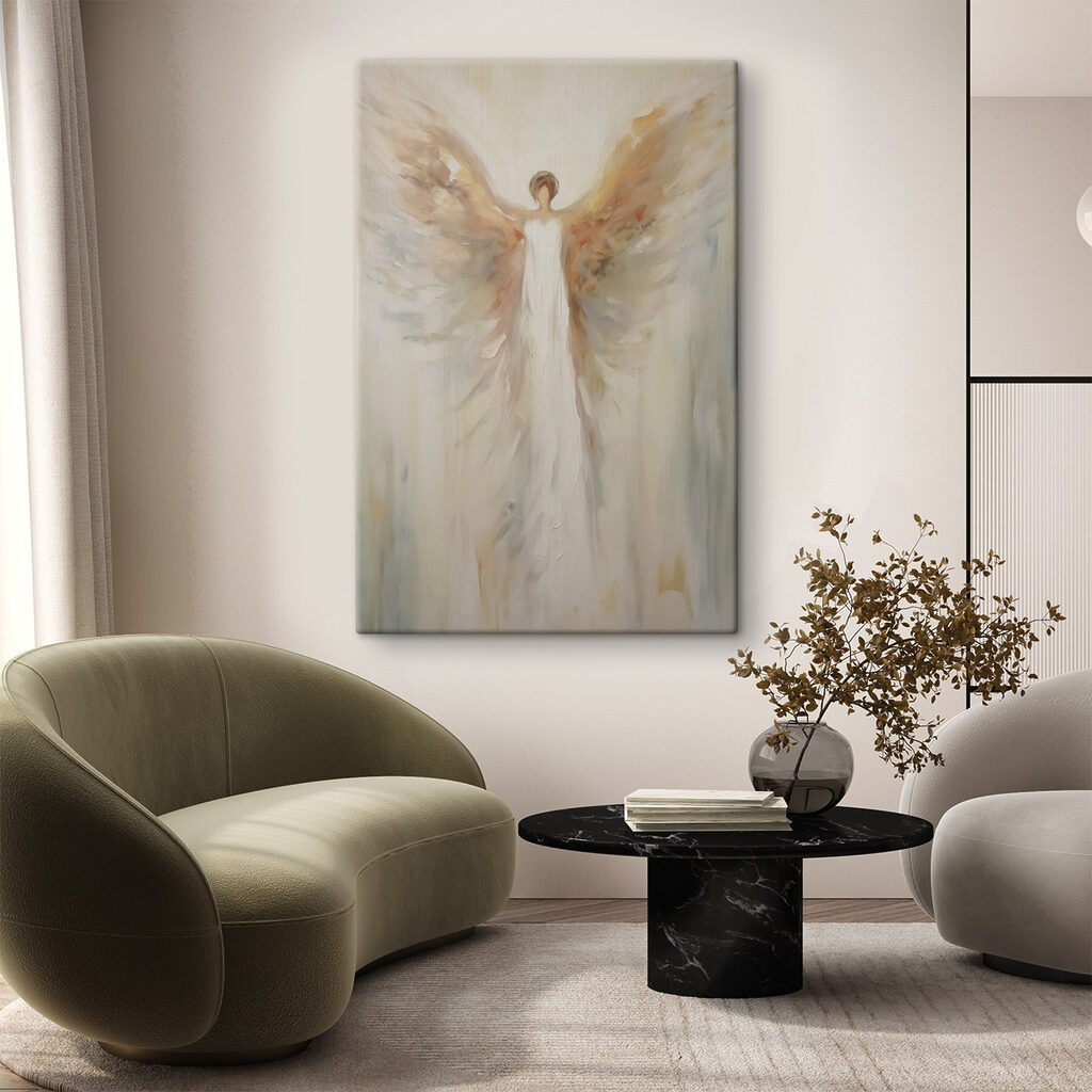 Painting of a person with wings