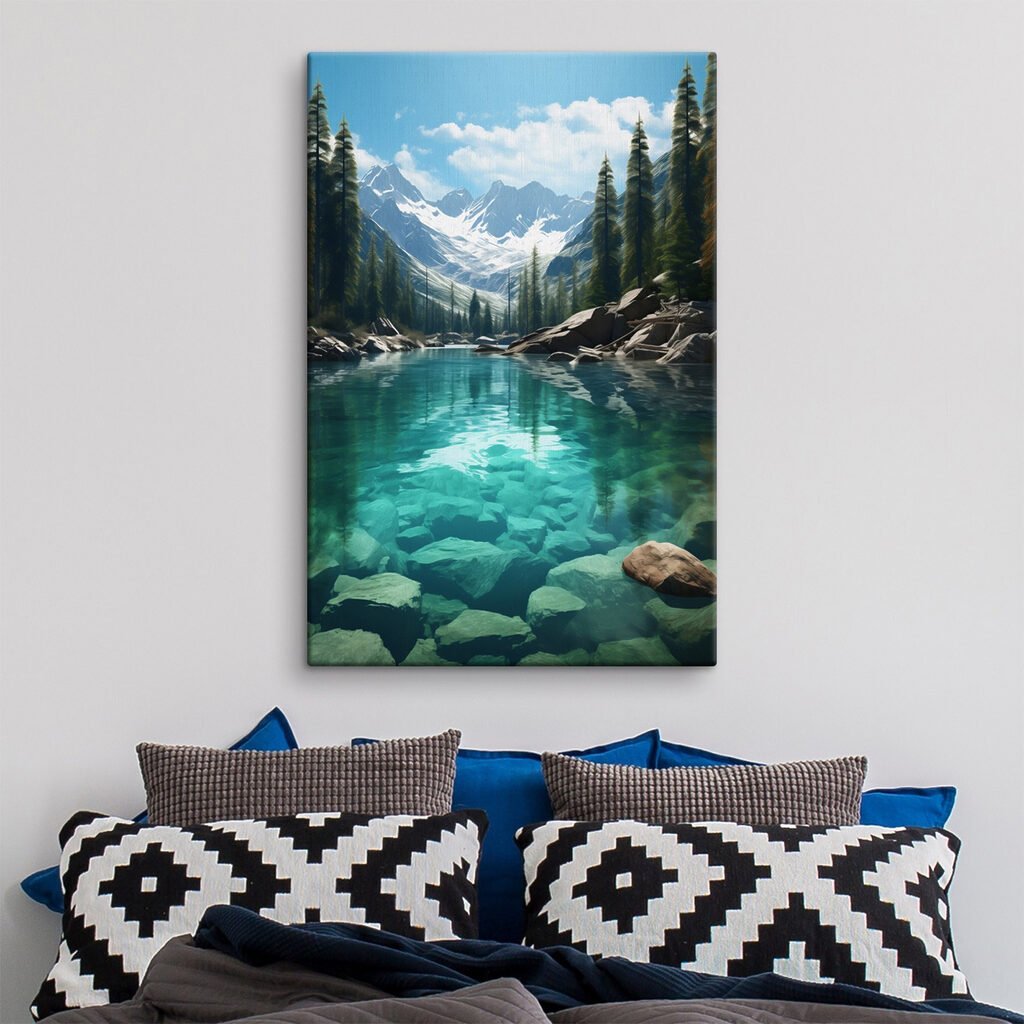 Lago di montagna con alberi e rocce Lago di montagna con alberi e rocce
