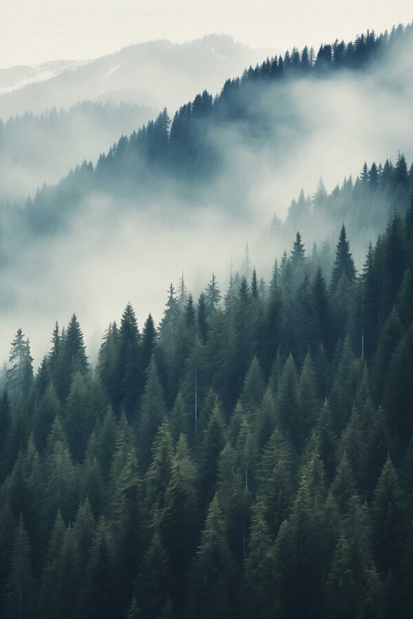 Forest of trees with fog