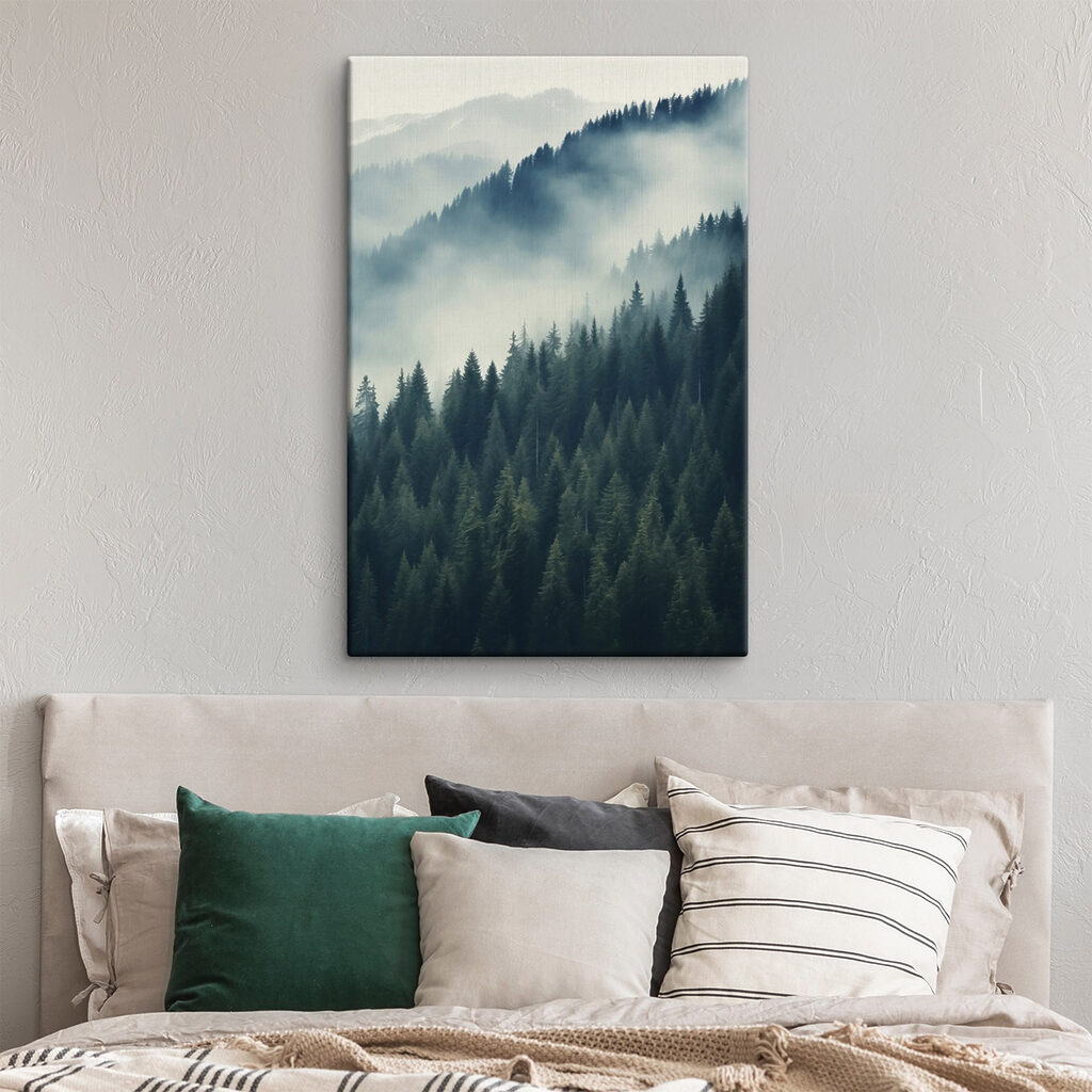 Forest of trees with fog