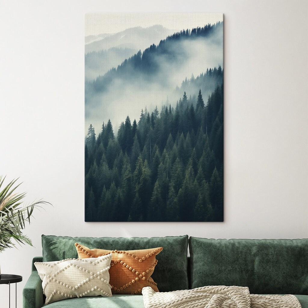 Forest of trees with fog