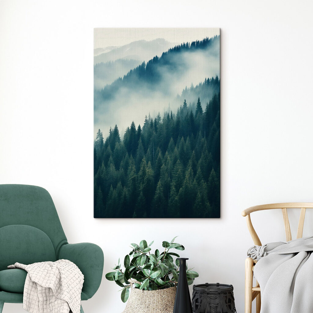 Forest of trees with fog