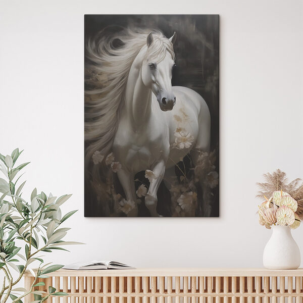 White horse with long mane and tail White horse with long mane and tail